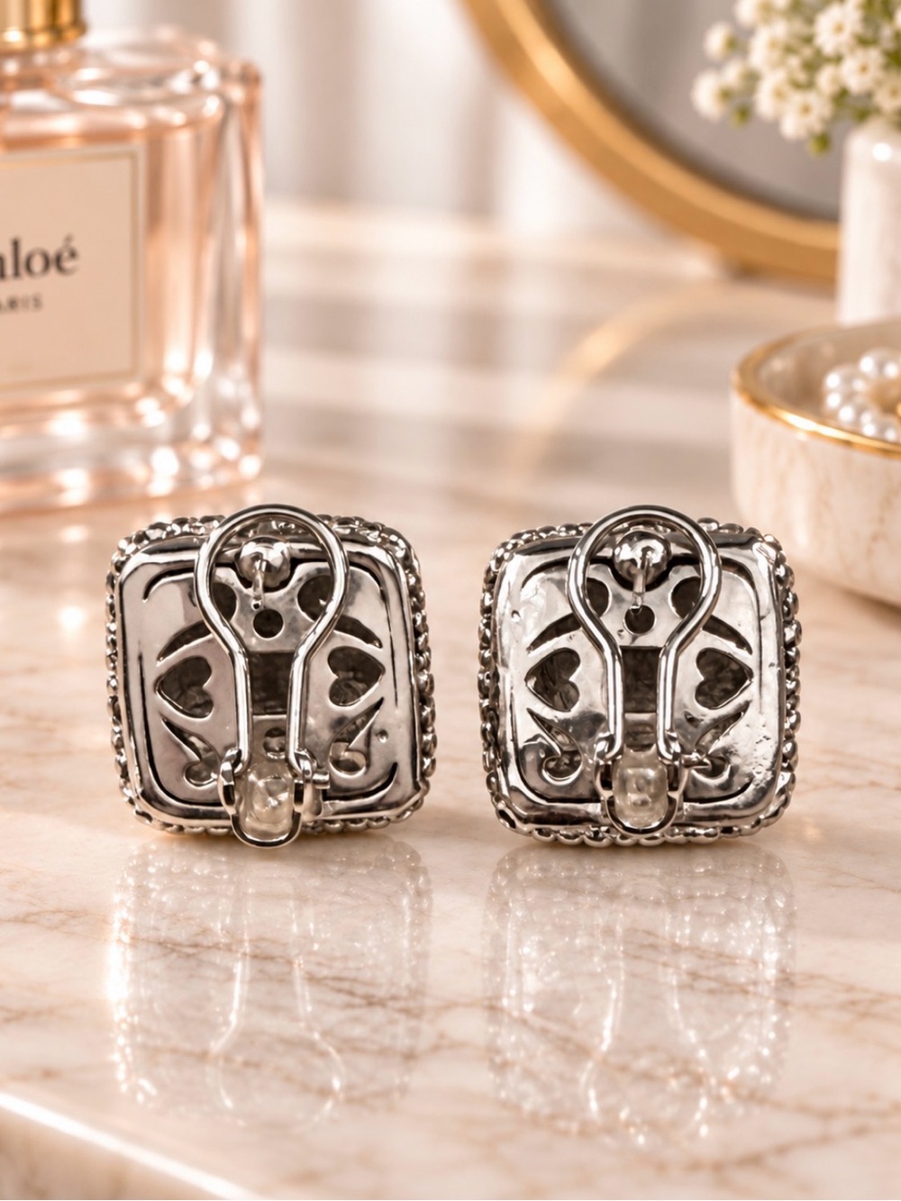 Silver and rhinestone earrings with Gold Accents for Pierced Ears - Picture 2 of 3